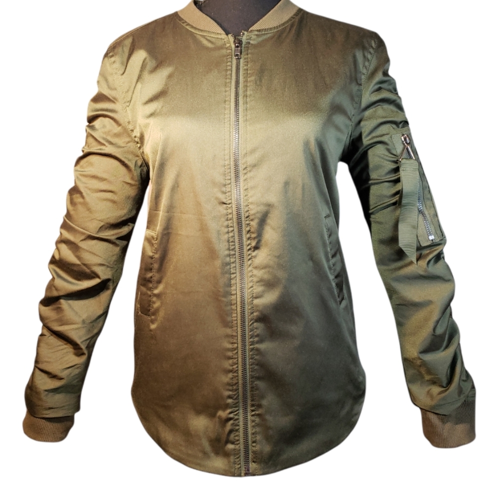 BOMBER SATINY JACKET BY JAYWALKER SIZE L MOSSY GREEN